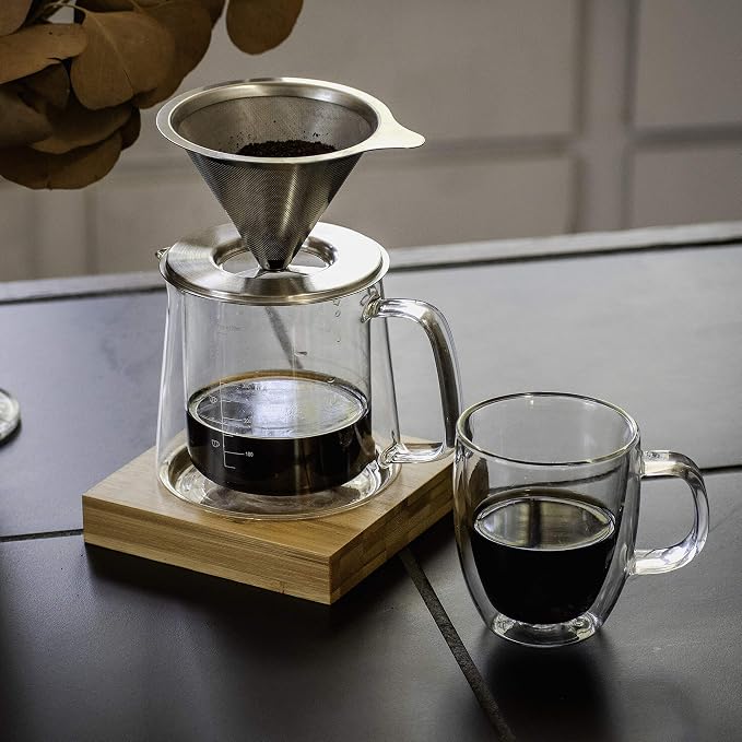 Brew To A Tea BTaT- Pour Over Coffee Maker Set, Double Wall Glass, 16 oz - Image 9
