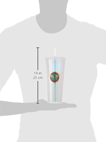 Spoontiques DC Comics Diamond Tumbler, 20oz - Textured Cup w/Staw, Double Wall Insulated, BPA Free - Wonder Woman