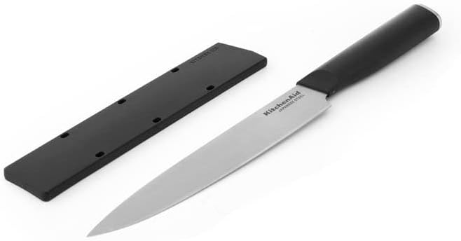 KitchenAid Classic Slicing Knife with Custom Fit Blade Cover, 8 inch, Sharp Kitchen Knife, High Carbon Japanese Stainless Steel Blade, Black