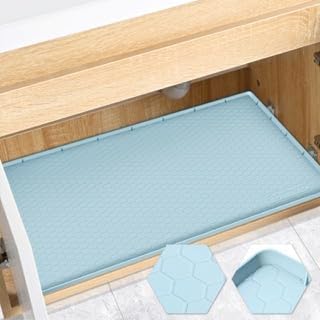 Waterproof Under Sink Mat 28" x 19", Silicone Cabinet Liner, Rubber Protector for Kitchen and Bathroom, Keeps Cabinets Clean, Dry, and Organized (Light Blue)