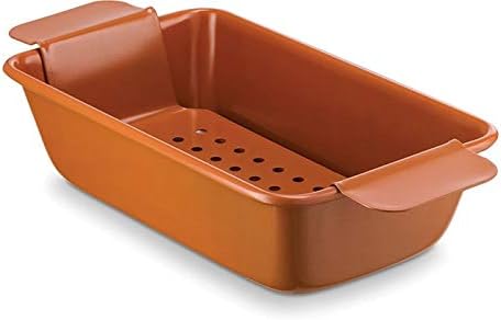Volar Non-Stick Meatloaf Pan 2-Piece Healthy Meatloaf Pan Set Copper Coating With Removable Tray Drains Grease
