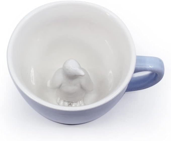 Creature Cups Penguin Ceramic Mug – 11 oz Ice Blue Coffee Cup with Hidden 3D Penguin Inside – Unique Gift for Coffee, Tea & Animal Lovers