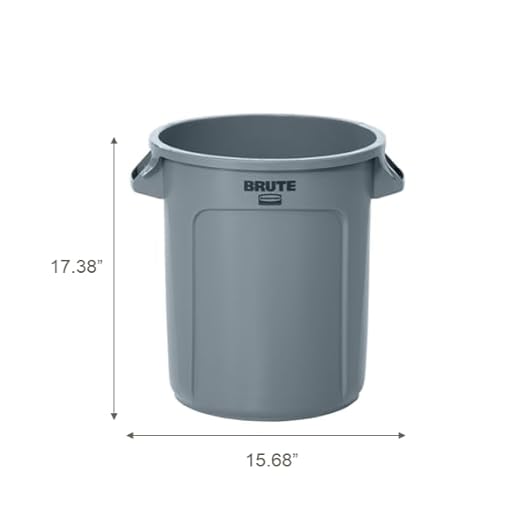 Rubbermaid Commercial Products BRUTE Heavy-Duty Round Trash/Garbage Can, 10-Gallon, Gray, Outdoor Waste Container for Landscapers/Construction/Restaurants/Office/Warehouse/Commercial Environments