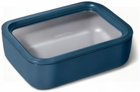 Caraway Glass Food Storage - 6.6 Cup Glass Container - Ceramic Coated Food Container - Non Toxic, Non Stick Lunch Box Container with Lids - Dishwasher, Oven, & Microwave Safe - Navy