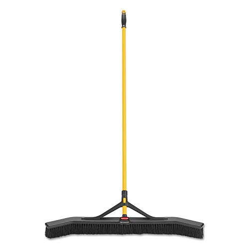 Rubbermaid Commercial Products Maximizer 36" Push to Center Push Broom Polypropylene Fill Black Angled Sides Medium Bristles for Indoor/Outdoor Multi-Surface Use