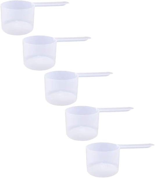 Plastic Measuring Scoop, 6 Tablespoon (94 cc | 94 mL) Long Handle Spoons for Powders, Granules, Coffee, Pet Food, Baking Supplies, Protein and Other Dry Goods, BPA Free (Set of 5)