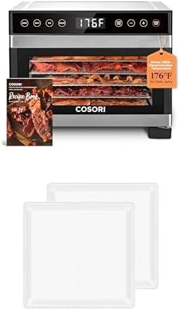 COSORI Food Dehydrator Bundle, 5 Stainless Steel Trays, 176°F Temp Control, 4 Presets, 48H Timer, with 4 Extra BPA-Free Fruit Leather Roll Sheets for P501-SUS ，Silver