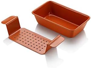 Volar Non-Stick Meatloaf Pan 2-Piece Healthy Meatloaf Pan Set Copper Coating With Removable Tray Drains Grease