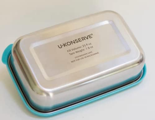 U Konserve Stainless Steel Rectangle Food Storage Bento Box Container, Leak Proof Silicone Lid Dishwasher Safe - Plastic Free, (25oz Island Teal)
