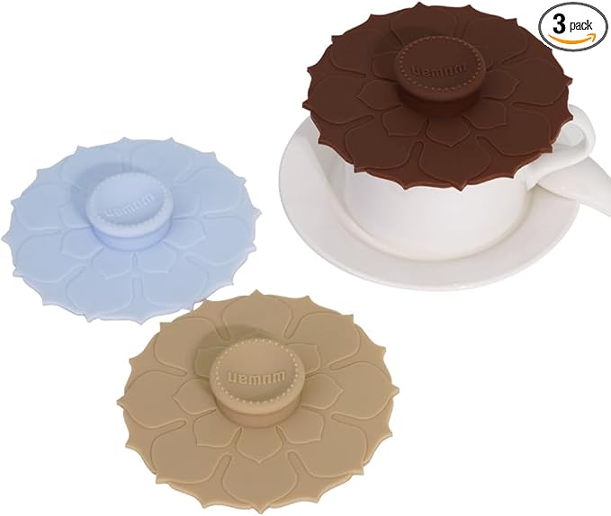 Silicone Cup Covers 4.1 Inch Reusable Silicone Mug and Cup Lids Suction Seal by WUWAN