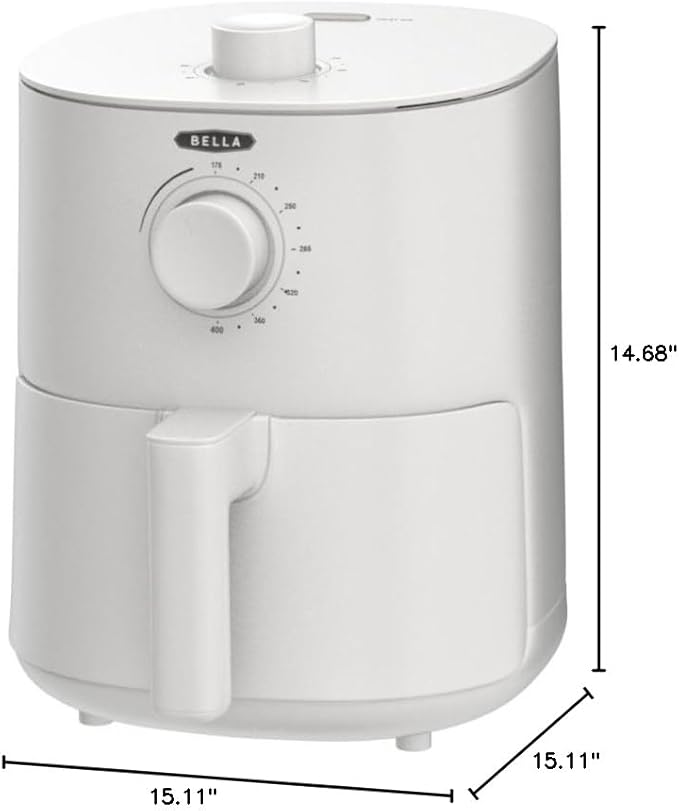 BELLA 2.9QT Manual Air Fryer, No Pre-Heat Needed, No-Oil Frying, Fast Healthy Evenly Cooked Meal Every Time, Removeable Dishwasher Safe Non Stick Pan and Crisping Tray for Easy Clean Up, Matte White