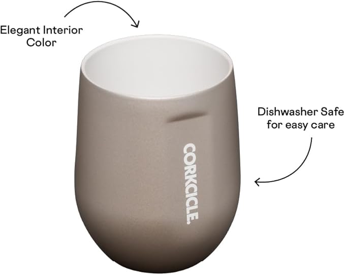 Corkcicle Pure Taste Stemless Insulated Wine Glass Tumbler - Keeps Beverages Cold 6 Hours & Hot 3 Hours - Stainless Steel - Easy-Grip - Summer Drinkware Gift - 12 oz - Latte/Oat Milk