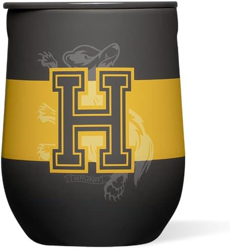 Corkcicle Stemless Insulated Wine Glass Tumbler - Keeps Beverages Cold 6 Hours & Hot 3 Hours - Stainless Steel - Easy-Grip - Summer Drinkware Gift - Keeps Drinks Ice Cold - 12 oz - Hufflepuff