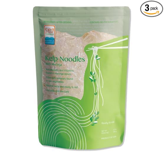 Sea Tangle Moringa Kelp Noodles (12oz) - Pack of 3 - Low Calorie Asian Noodles for Healthy Noodle Dishes - Gluten Free, Keto Noodle Sub for Rice Noodles, Glass Noodles, Pad Thai Noodles, Vermicelli