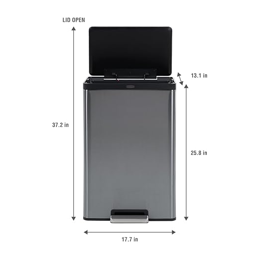Rubbermaid Elite Stainless Steel Step-On Trash Can, 12 Gallon, Charcoal, Wastebasket for Home/Kitchen/Garage/Apartment/Office