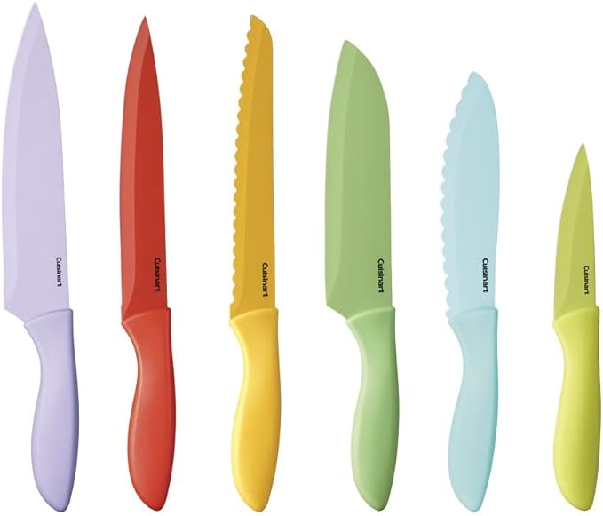 Cuisinart 12-Piece Kitchen Knife Set, Advantage Color Collection with Blade Guards, Multicolored, C55-12PCER1