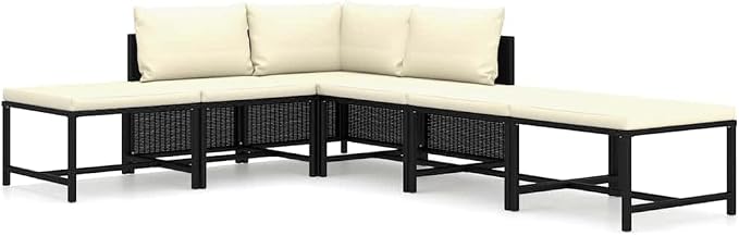 6 Piece Patio Lounge Set with Cushions, Poly Rattan Outdoor Sectional Furniture by Unknown