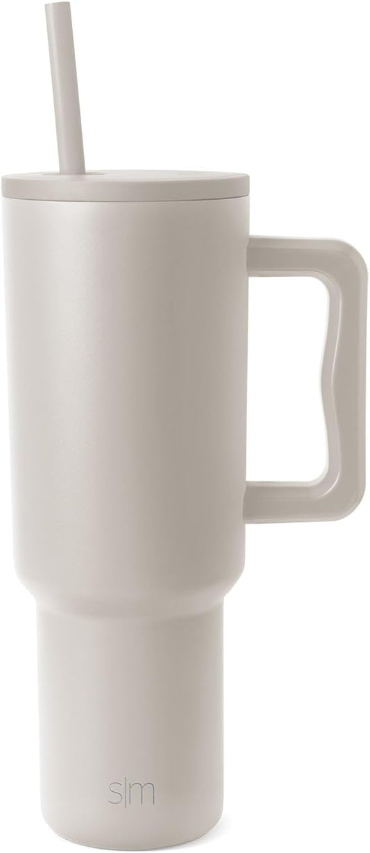 Simple Modern 40 oz Trek Tumbler with Handle and Straw Lid | Cup Holder Friendly Insulated Stainless Steel Travel Mug | Almond Birch