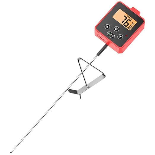 Digital Candy Thermometer with Pot Clip,Alarm Function,10'' Long Probe,Rotatable Display, Programmable Instant Read Food Candy Thermometer for Candy Making,Candle Smoker, Oil Cooking