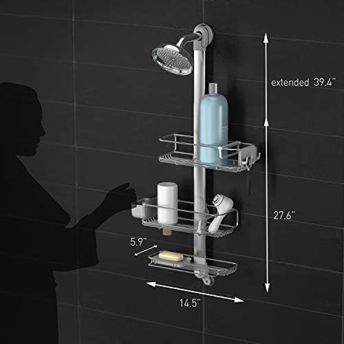 simplehuman Adjustable and Extendable Shower Caddy Large, Stainless Steel and Anodized Aluminum