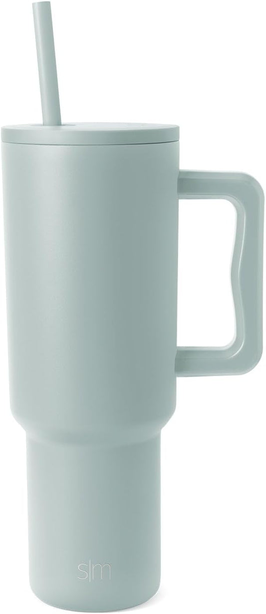 Simple Modern 40 oz Trek Tumbler with Handle and Straw Lid | Cup Holder Friendly Insulated Stainless Steel Travel Mug | Sea Glass Sage