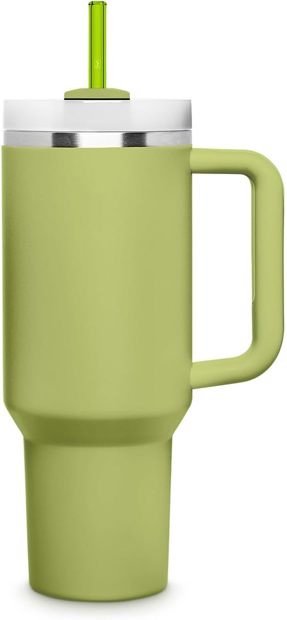 HALM Stanley Quencher Tumbler Glass Straws Green Reusable Replacement Straws for Tumbler with Handle Stainless Steel Drinking Cup Accessory BPA-Free & Dishwasher Safe