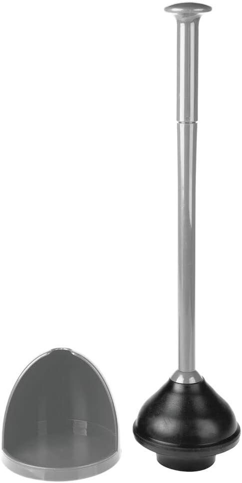 mDesign Plastic Freestanding Hideaway Toilet Bowl Plunger with Holder Set - Plunger for Bathroom Storage and Cleaning Organization - Heavy Duty, Space Saving - Aura Collection - Gray