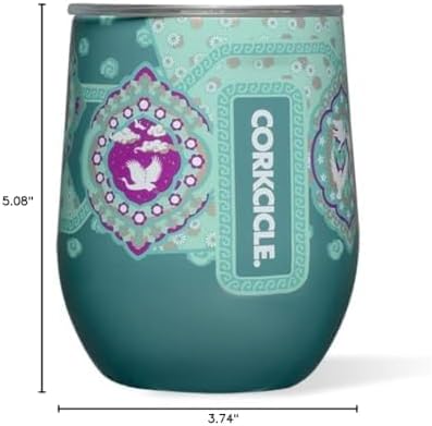 Corkcicle Stemless Wine Glass Tumbler - Triple Insulated Stainless Steel Cup - Spill Resistant Sliding Lid - Non-Slip Base - Summer Drinkware Gift - Keeps Drinks Ice Cold - 12 oz - Princess Jasmine