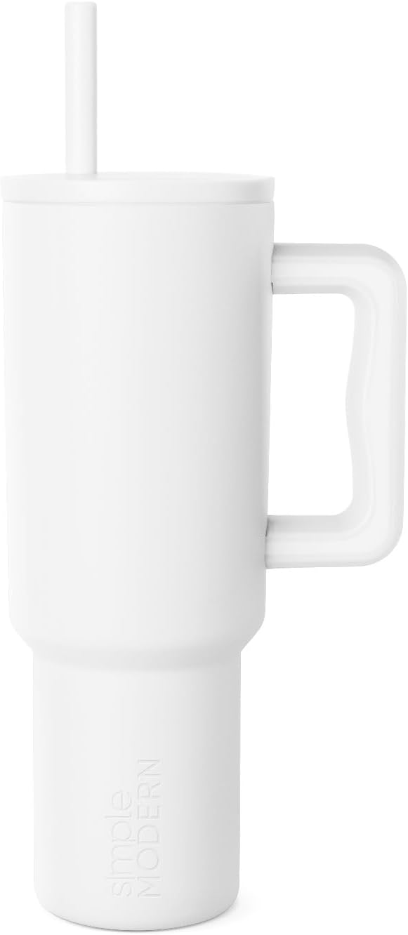 Simple Modern 40 oz Tumbler with Handle and Straw Lid | Leak-Proof Insulated Stainless Steel Water Bottle Travel Mug Cupholder Use | Gifts for Women Men Him Her | Trek Signature | Winter White