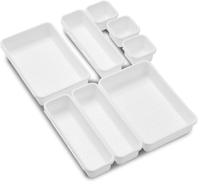 Madesmart 8-Piece Interlocking Bin Pack Customizable Multi-Purpose Drawer, One Home Organization, BPA Free, White, 8 Count