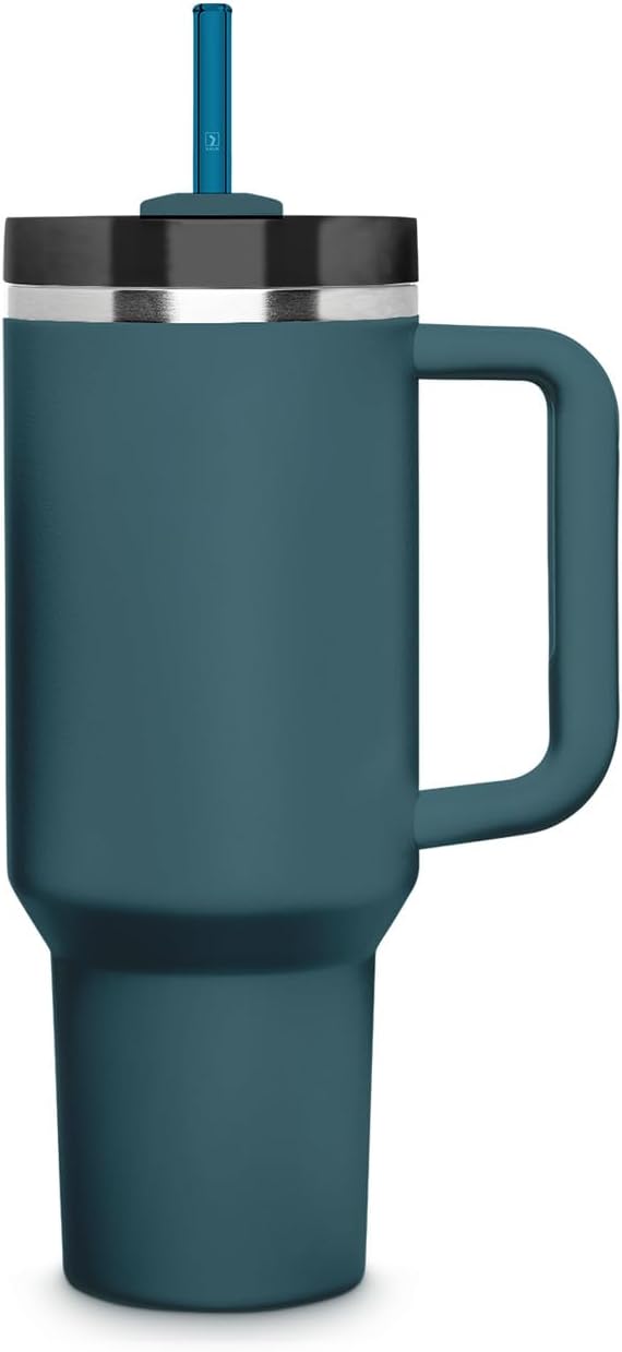 HALM Stanley Quencher Tumbler Glass Straws Blue Reusable Replacement Straws for Tumbler with Handle Stainless Steel Drinking Cup Accessory BPA-Free & Dishwasher Safe