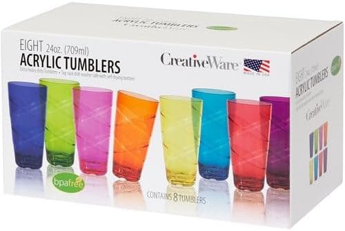 CreativeWare Circus Set of 8, 24 Ounces Tumbler Set, 24 oz, Multicolor (CIR08MULTI)