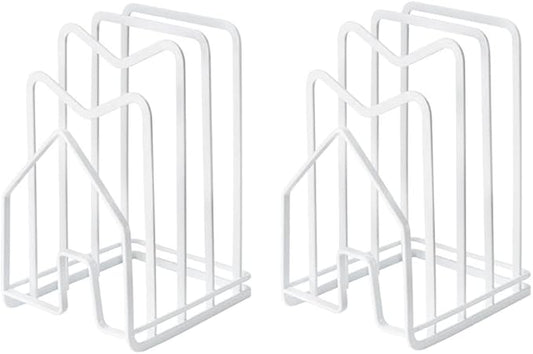 SUNFICON 2 Pack White Cutting Board Holder Rack Pot Pan Lids Holder Chopping Board Organizer Thin Bakeware Tray Dry Display Stand Kitchen Countertop Cabinet Office