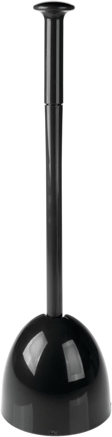 mDesign Plastic Freestanding Hideaway Toilet Bowl Plunger with Holder Set - Plunger for Bathroom Storage and Cleaning Organization - Heavy Duty, Space Saving - Aura Collection - Black