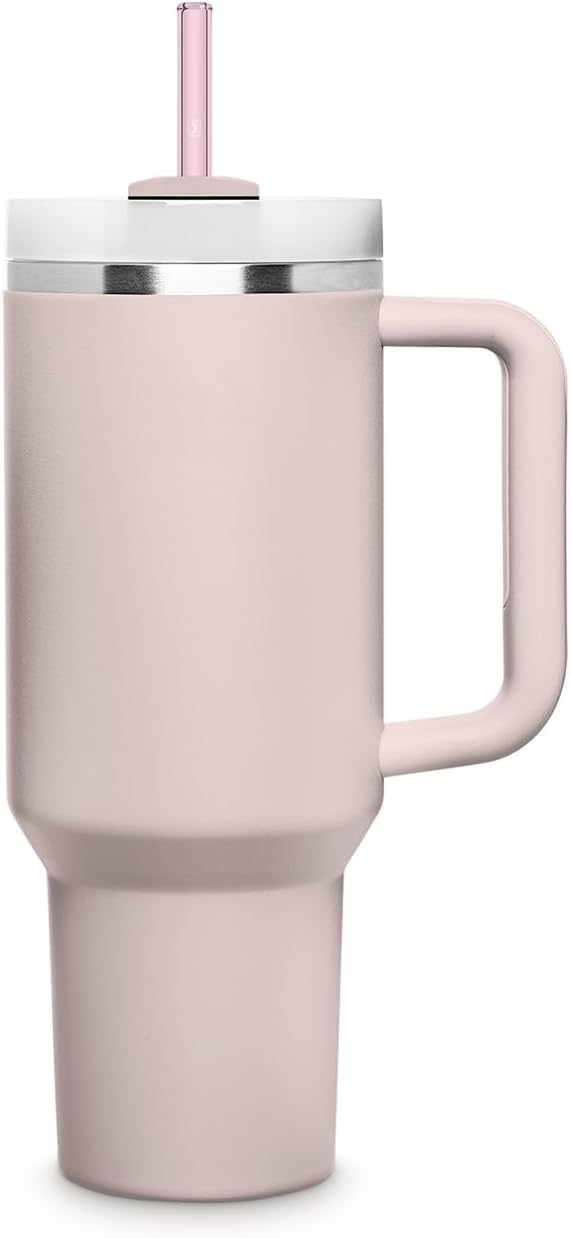 HALM Stanley Quencher Tumbler Glass Straws Pink Reusable Replacement Straws for Tumbler with Handle Stainless Steel Drinking Cup Accessory BPA-Free & Dishwasher Safe