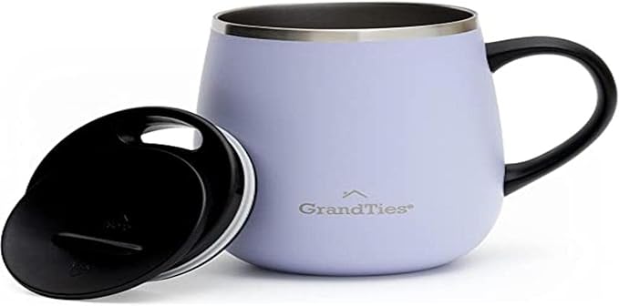 GRANDTIES Insulated Coffee Mug with Handle - Sliding Lid for Splash-Proof 16oz Wine-Glass Shape Thermal Tumbler with Double Walled Vacuum Stainless Steel to Keeps Beverages Hot or Cold-Sanctuary