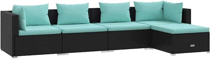 5-Piece Garden Lounge Set Black PE Rattan Large Modular Patio Furniture by Unknown