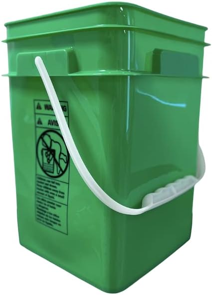 House Naturals 4 Gallon Square Food Grade Bucket Pail with Plastic Handles and Lid (Pack of 3) Made in USA containers (Green)