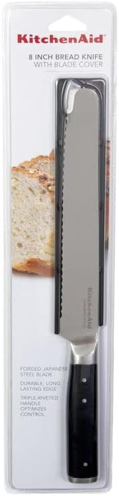KitchenAid Gourmet Forged Triple Rivet Bread Knife with Custom-Fit Blade Cover, 5-inch, Sharp Kitchen Knife, High-Carbon Japanese Stainless Steel Blade, Black