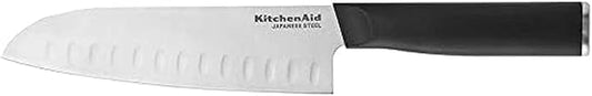 KitchenAid Classic Santoku Knife with Custom-Fit Blade Cover, 7-inch, Sharp Kitchen Knife, High-Carbon Japanese Stainless Steel, Black