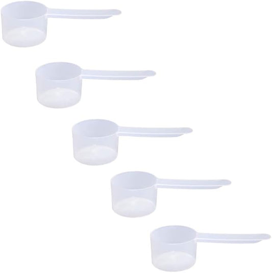 Plastic Measuring Scoop, (29.6 cc | 2 tablespoon | 1/8 Cup | 29.6 mL) Long Handle Spoons for Powders, Granules, Coffee, Pet Food, Baking Supplies, Protein and Other Dry Goods, BPA Free (Set of 5)
