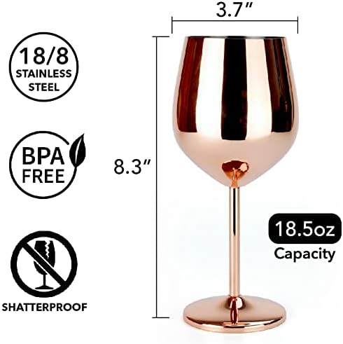 PG Copper/Rose Gold Stem Stainless Steel Wine Glass Set 4-18.5 oz