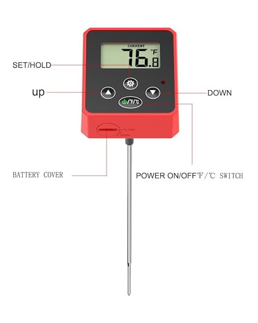Digital Candy Thermometer with Pot Clip,Alarm Function,10'' Long Probe,Rotatable Display, Programmable Instant Read Food Candy Thermometer for Candy Making,Candle Smoker, Oil Cooking