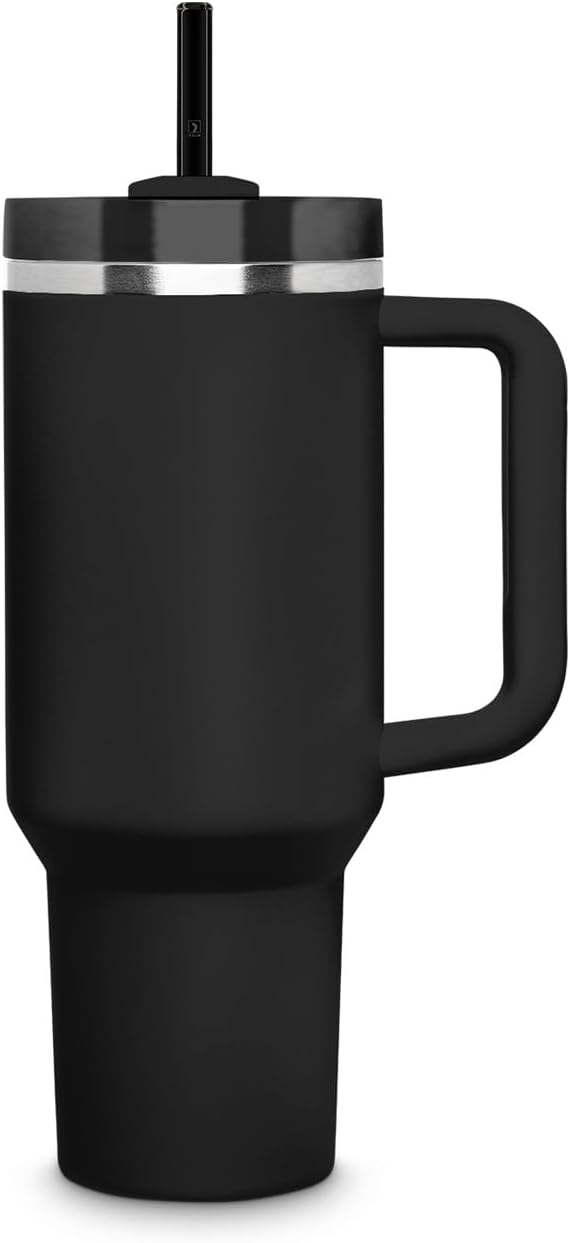 HALM 6x Stanley Quencher Tumbler Glass Straws Black Reusable Replacement Straws for Tumbler with Handle Stainless Steel Drinking Cup Accessory BPA-Free & Dishwasher Safe