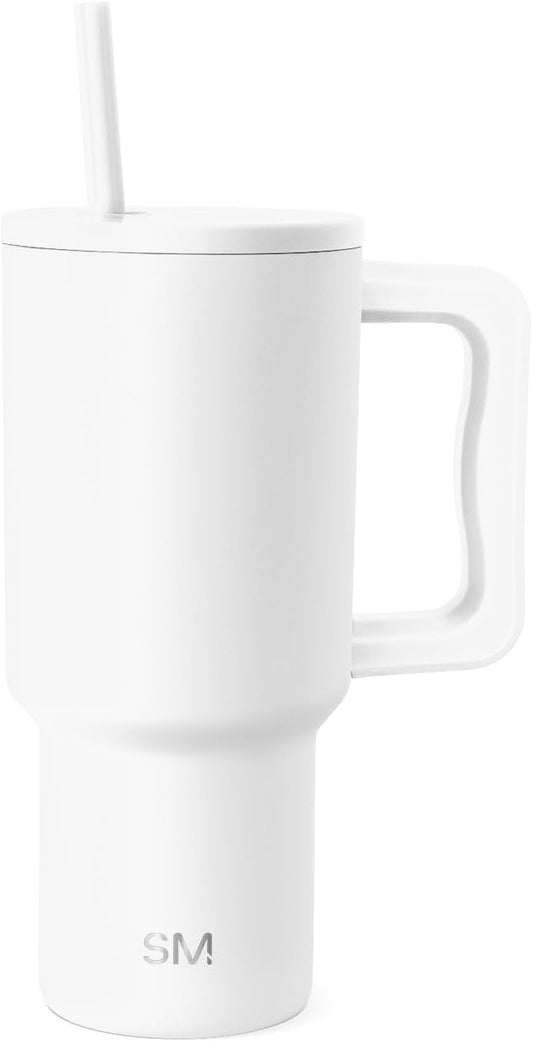 Simple Modern 30 oz Trek Tumbler with Handle and Straw Lid | Cup Holder Friendly Insulated Stainless Steel Travel Mug | Winter White (Pack of 12)