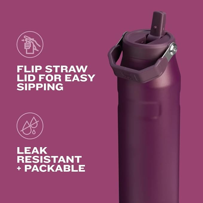 Stanley IceFlow Flip Straw 2.0 Water Bottle 24 oz | Built-In Straw with Larger Opening | Lightweight and Leak Resistant | Insulated Stainless Steel | BPA-Free | Meadow