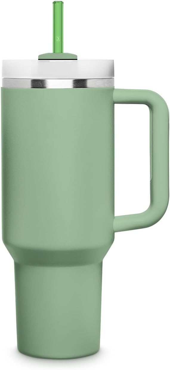 HALM Stanley Quencher Tumbler Glass Straws Green Reusable Replacement Straws for Tumbler with Handle Stainless Steel Drinking Cup Accessory BPA-Free & Dishwasher Safe