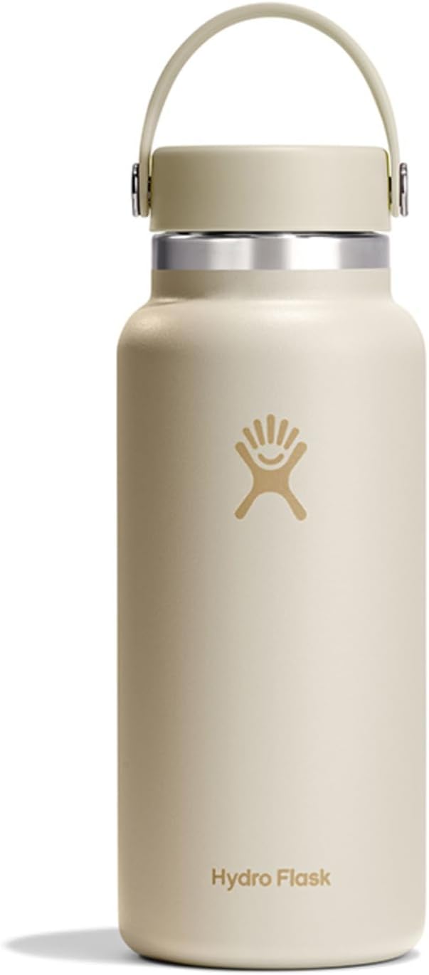 HYDRO FLASK Water Bottle - Insulated Stainless Steel - Wide Cap Lid, Non Spill, Leakproof 32 Oz Coconut Cream