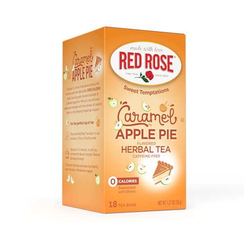 Red Rose Sweet Temptations Dessert Tea Caramel Apple Pie, Zero Carbs, Zero Sugar Bursting with Flavor Caffeine-Free Delicious Beverage Herbal Tea, 18 Count of Fruit Naturally Flavored Herbal Tea