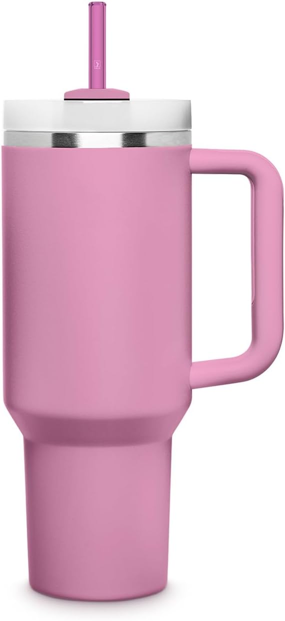 HALM Stanley Quencher Tumbler Glass Straws Pink Reusable Replacement Straws for Tumbler with Handle Stainless Steel Drinking Cup Accessory BPA-Free & Dishwasher Safe